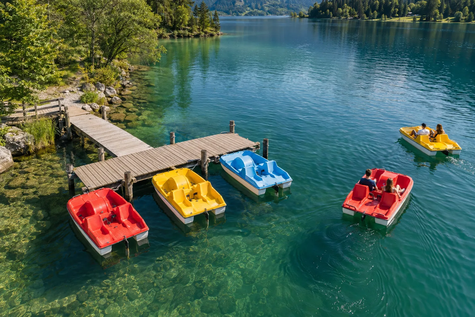 Application illustration of pedal boats at a lake